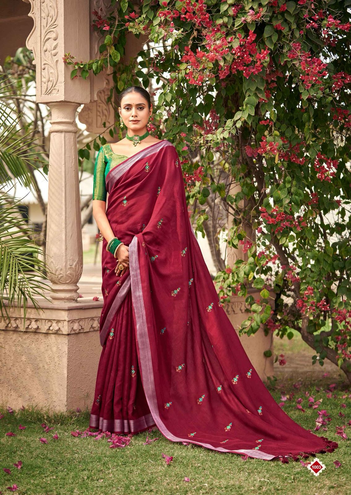 Malika By Kashvi Embroidery Pure Linen Designer Sarees Wholesale Suppliers In Mumbai